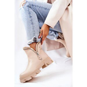 Leather Booties Decorative Zippers Beige Deborah