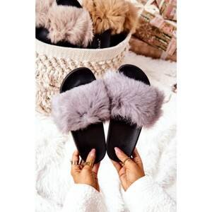 Slippers with Natural Fur Grey Naturimo