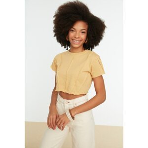 Trendyol Camel Piping Crop Knitted Blouse