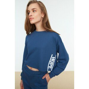Trendyol Indigo Printed Crop Slim Knitted Sweatshirt