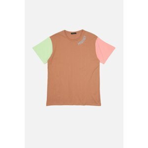 Trendyol Salmon Embroidered Boyfriend Knitted T-Shirt