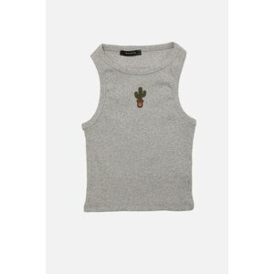 Trendyol Gray Ribbed Embroidered Super Crop Knitted Singlet