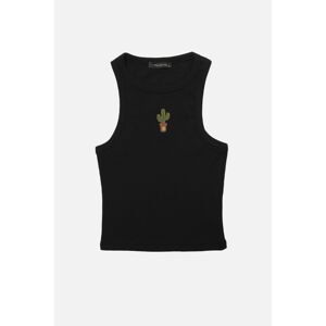 Trendyol Black Ribbed Embroidered Super Crop Knitted Singlet