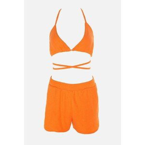 Trendyol Orange Terry Fabric Bralet Shorts Bottom Top Set