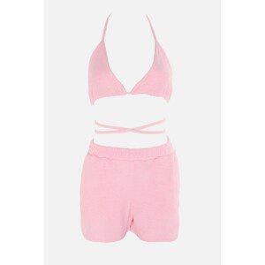 Trendyol Pink Terry Fabric Bralet Shorts Bottom Top Set