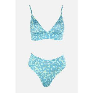 Trendyol Blue Floral Pattern High Waist Bikini Set