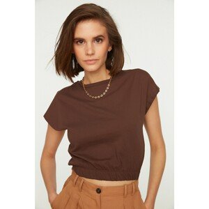 Trendyol Brown Crop Ruffle Detailed Knitted Blouse