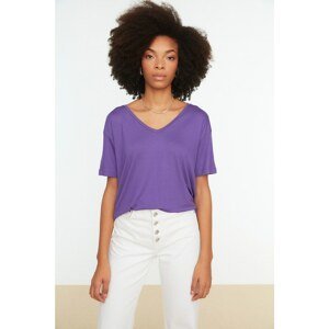 Trendyol Purple Piping Detailed Basic Knitted T-Shirt