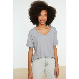 Trendyol Gray Piping Detailed Basic Knitted T-Shirt