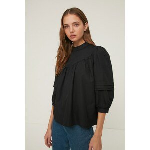 Trendyol Black Stand Up Collar Pleated Sleeve Detailed Blouse