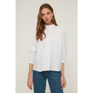 Trendyol Ecru Stand Collar Pleated Sleeve Detailed Blouse