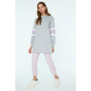 Trendyol Gray Crew Neck Scuba Stripe Detailed Knitted Sweatshirt