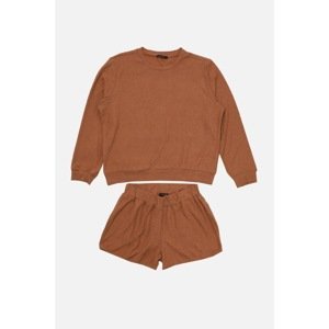 Trendyol Brown Towel Knitted Top and Bottom Set