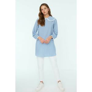 Trendyol Blue Striped Sleeve and Collar Frilly Baby Collar Woven Tunic