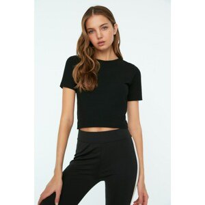 Trendyol Black Crop Corduroy Knitted Blouse