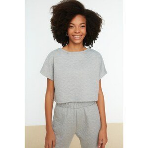 Trendyol Gray Crop Bat Sleeve Quilted Knitted Blouse