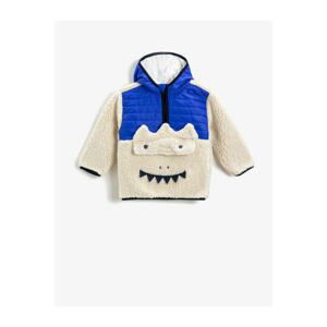 Koton Monster Look Plush Hoodie Sweatshirt Zipper