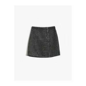 Koton Checkered Tweed Skirt Buttoned Mini