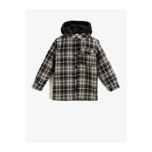 Koton Hooded Plaid Shirt Long Sleeve Pocket Detailed