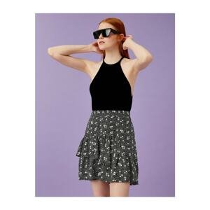 Koton Women's Black Floral Skirt Mini