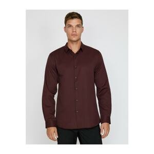 Koton Men's Claret Red Classic Collar Long Sleeve Shirt