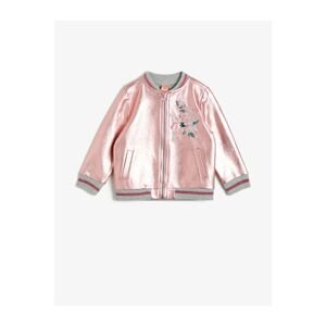 Koton Girl Pink Embroidered Bomber Jacket