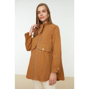 Trendyol Brown Lapel Collar Zipper and Snap Detailed Jacket