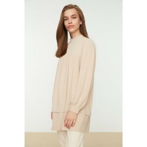 Trendyol Stone Stand Collar Ruffle Detailed Knitted Tunic