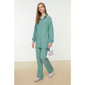 Trendyol Light Blue Long Back Wide Leg Shirt-Pants Weave Suit