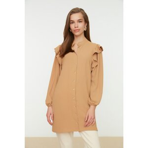 Trendyol Camel Judge Collar Ruffle Detailed Shirt