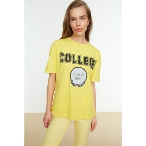 Trendyol Yellow Printed Boyfriend Knitted T-Shirt