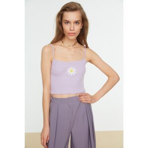 Trendyol Lilac Strap Embroidered Corduroy Crop Knitted Singlet
