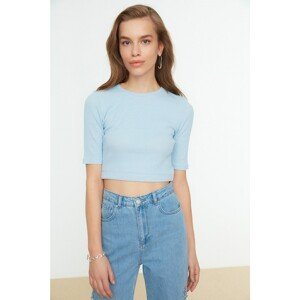 Trendyol Blue Low Back Ribbed Crop Knitted Blouse