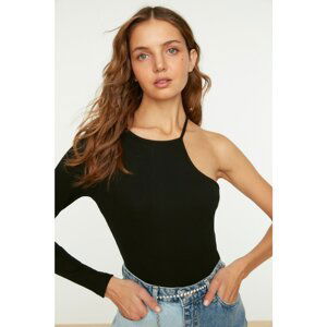 Trendyol Black Corduroy Fitted/Placed Crew-neck One-Sleeve Flexible Knitted Blouse