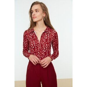 Trendyol Burgundy Buttoned Polo Collar Knitted Blouse