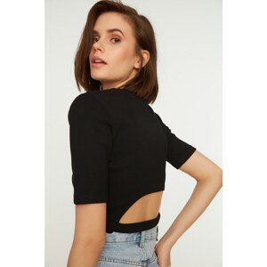 Trendyol Black Low Back Ribbed Crop Knitted Blouse