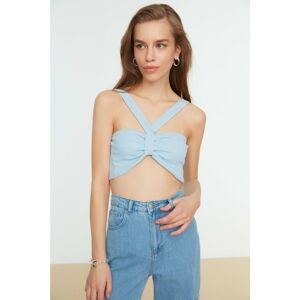 Trendyol Blue Super Crop Corduroy Knitted Blouse