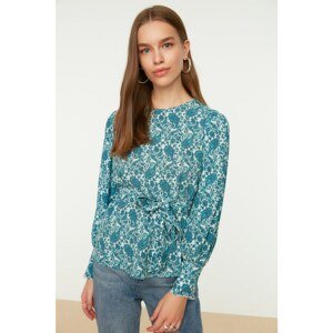 Trendyol Blue Printed Belted Woven Blouse