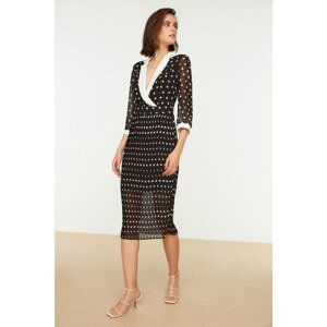 Trendyol Design Black Belted Polka Dot Patterned Pleated Dress