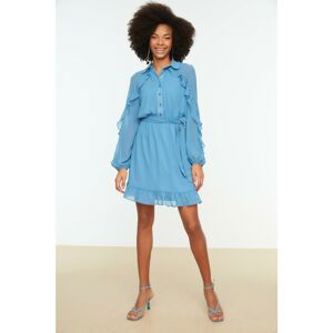 Trendyol Blue Belted Frilly Dress