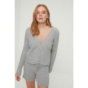 Trendyol Gray Corduroy Cardigan Shorts Knitwear Bottom-Top Set