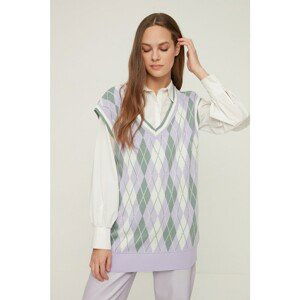 Trendyol Lilac V Neck Lozenge Pattern Knitwear Sweater