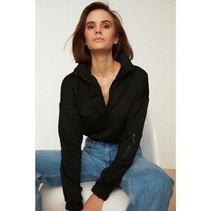 Trendyol Black Pocket Detailed Stand Up Collar Slim Knitted Sweatshirt