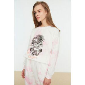 Trendyol Pink Oversize Tie-Dye Printed Knitted Slim Sweatshirt