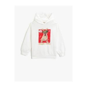 Koton Christmas Themed Hooded Sweatshirt Cotton Long Sleeve