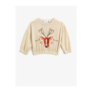 Koton Animal Embroidered Sweatshirt Long Sleeve Elastic Waist