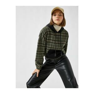 Koton Hooded Pocket Checked Long Sleeve Blouse