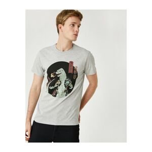 Koton Men's Gray Dragon Printed T-Shirt