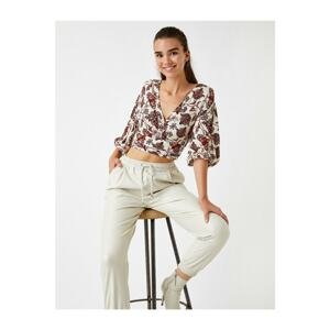 Koton Balloon Sleeve Blouse V-Neck Waist Fitted Patterned