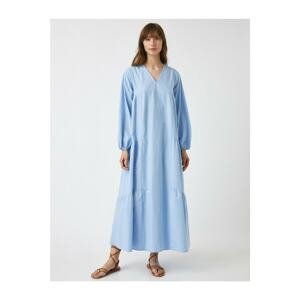 Koton V-Neck Dress Ruffle Long Sleeve Cotton Maxi